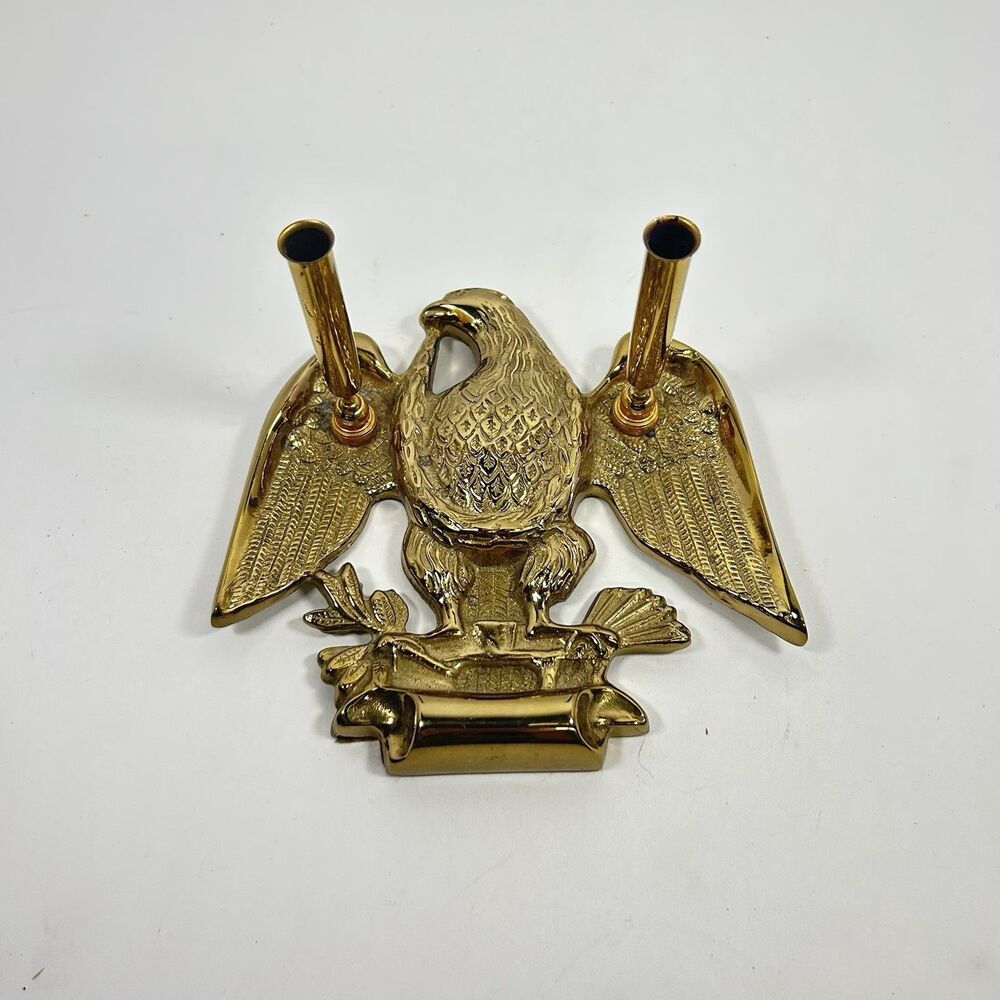 Vintage Solid Brass American Eagle Dual Pen Holder Stand Desk Decor